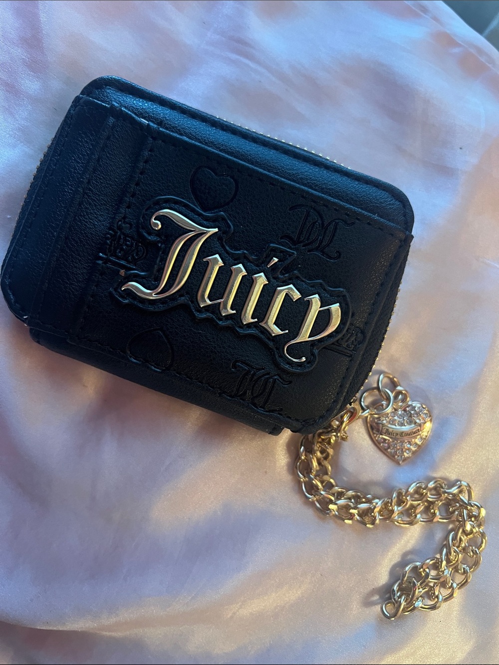 Juicy Couture Black Mini Wallet with Gold Chain and Heart Charm